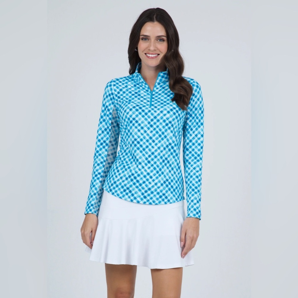 NWOT IBKUL Blue Gingham Women's Top- small